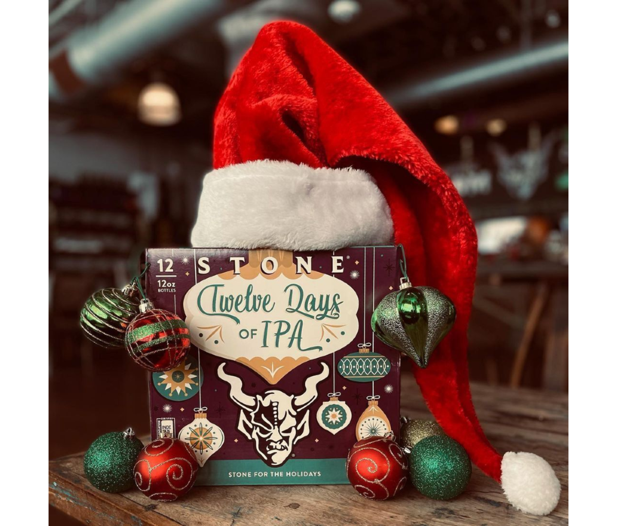 Stone Brewing 12 Days of IPAs with christmas decor