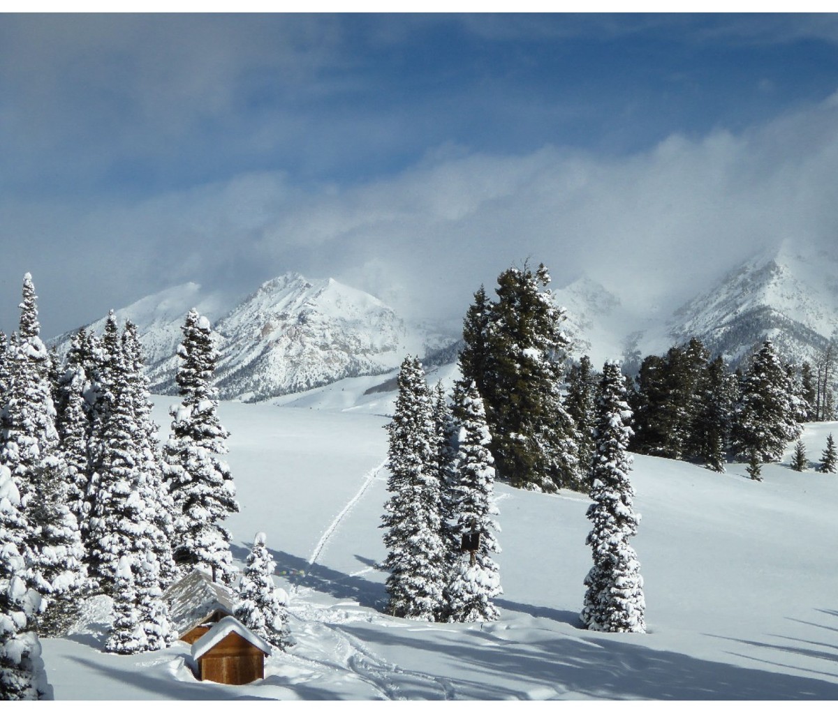 Tornak Hut nestled on a snowy mountainside in Sun Valley, Idaho