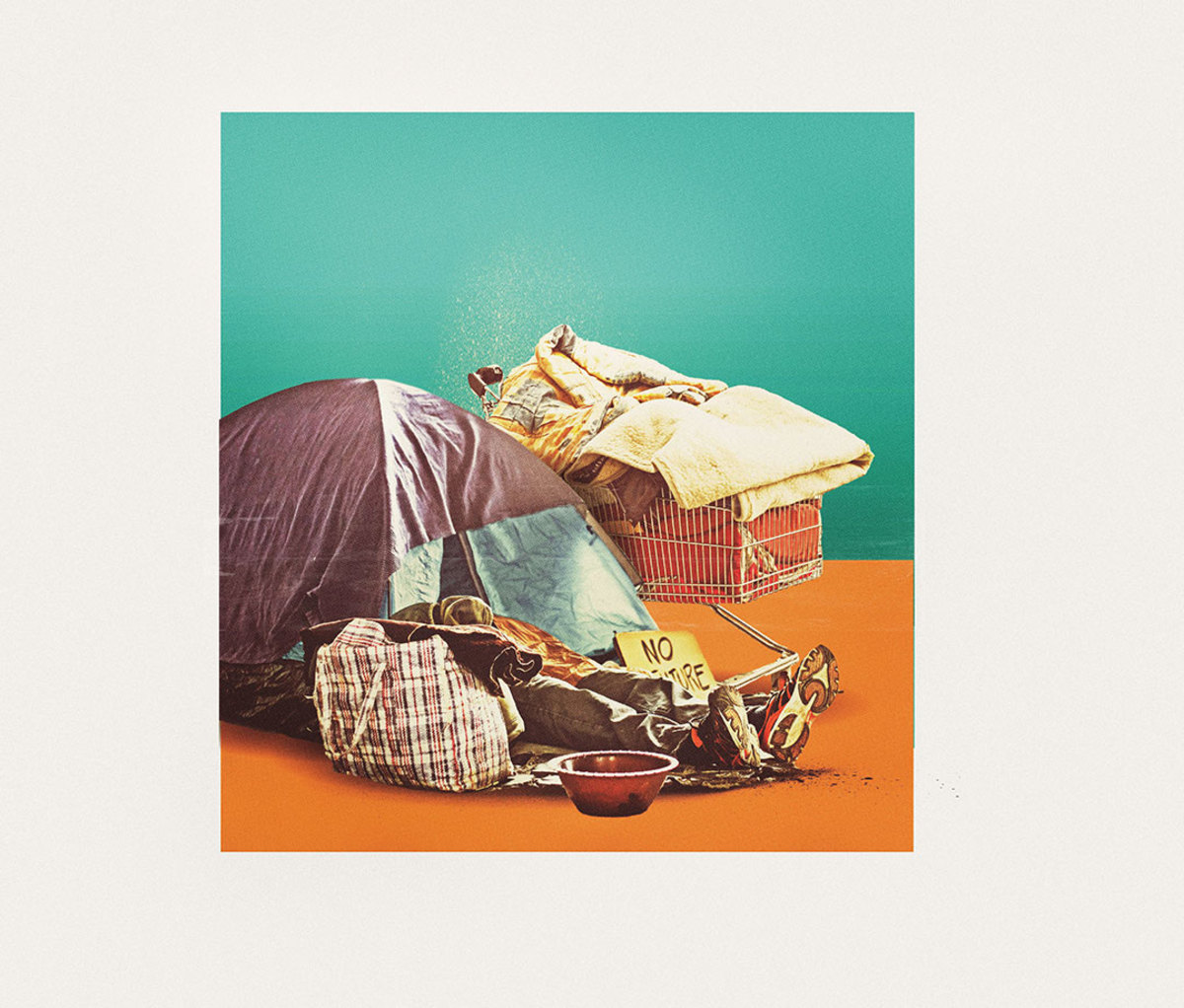 Illustration of tent and shopping cart