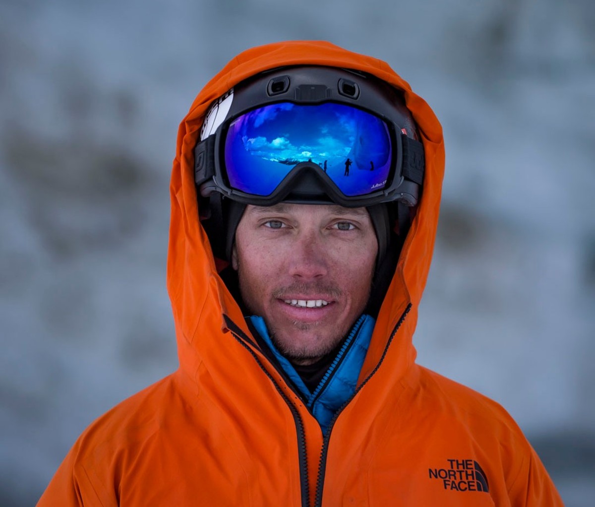 Sam Anthamatten closeup in a ski jacket and goggles