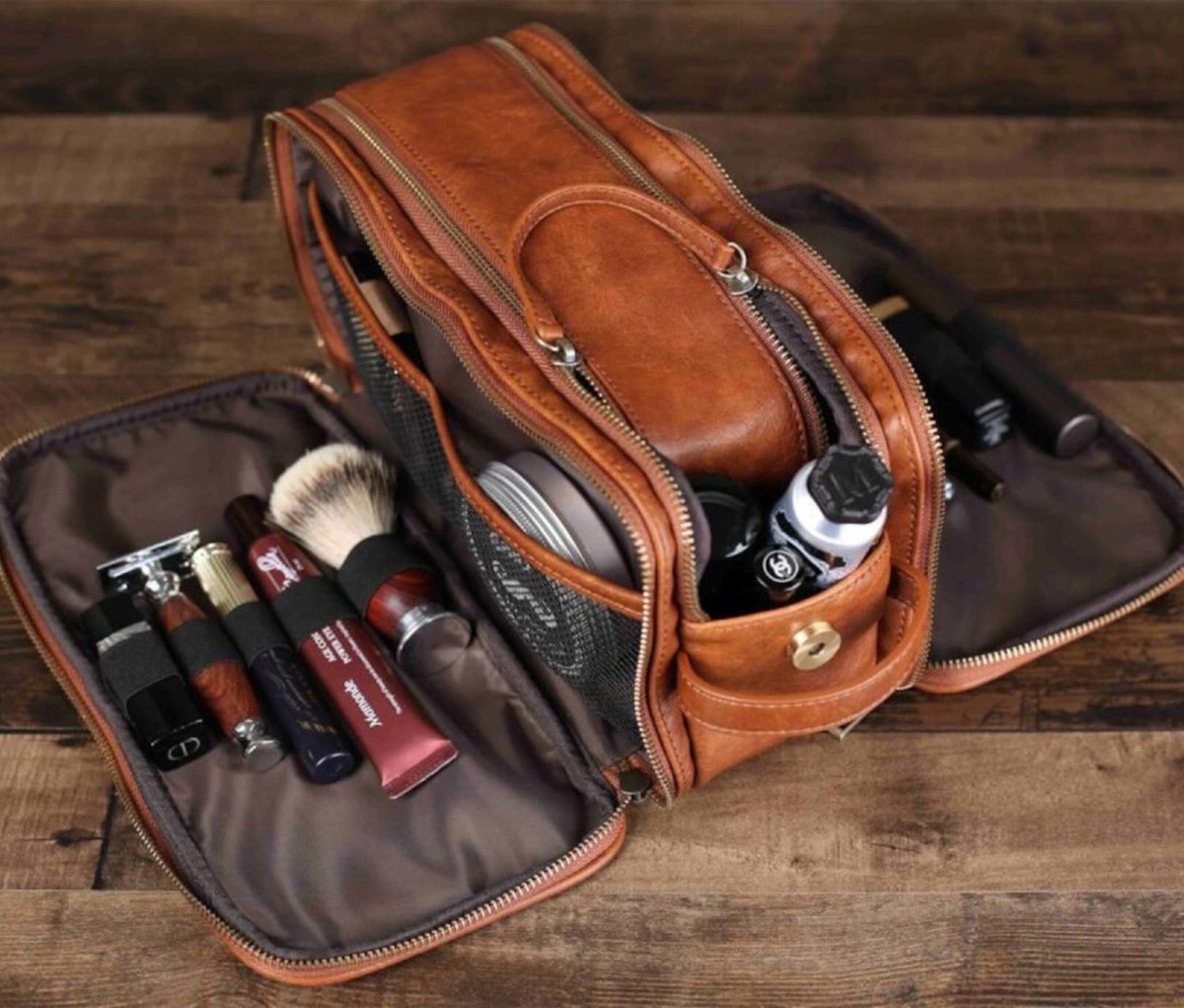 Monogrammed Leather Toiletry Bag