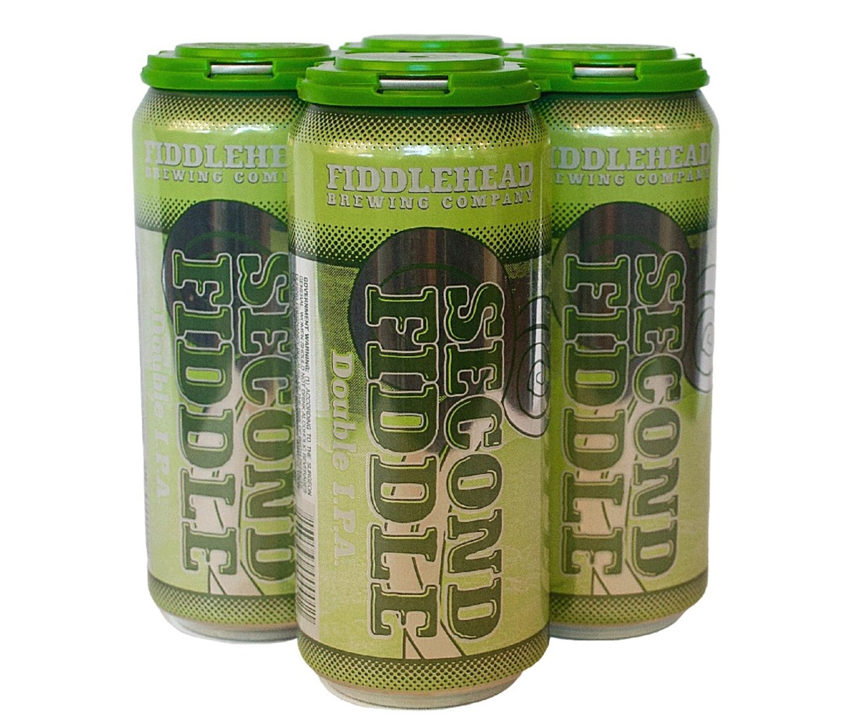 Four cans of Fiddlehead Second Fiddle double IPA beer