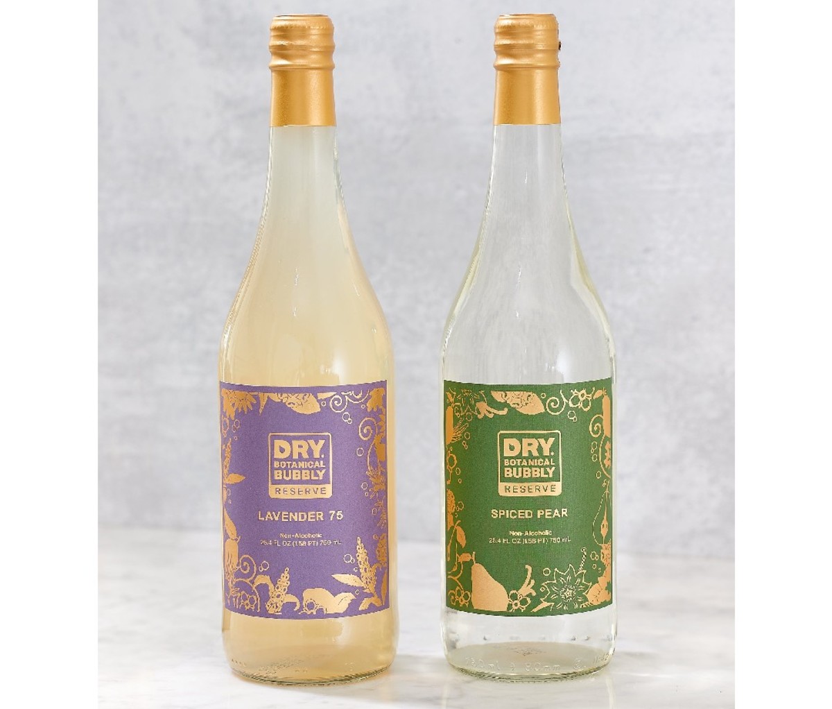 Two bottles of DRY Soda Co, Botanical Bubbly Reserve