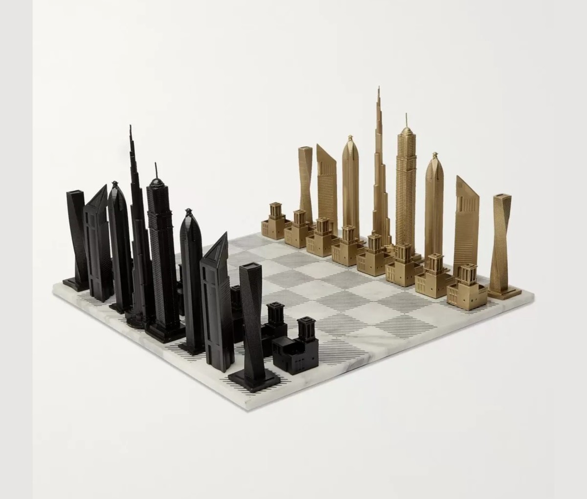 Skyline Chess Dubai Marble and Bronze Chess Set
