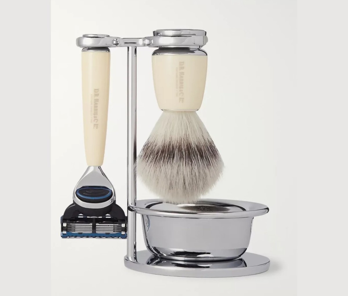 D R Harris Fusion Chrome and Resin Four-Piece Shaving Set