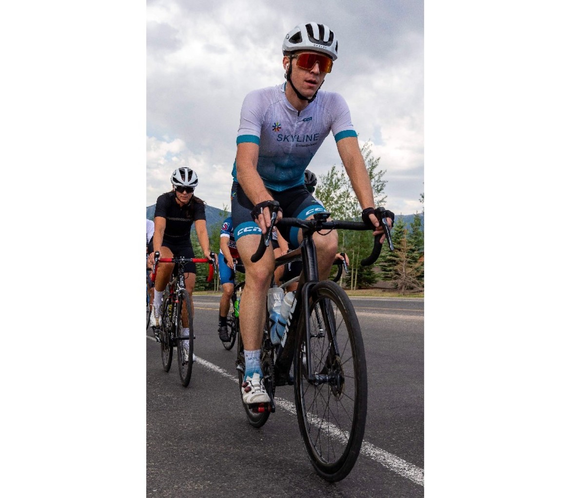 Team USA speed skater Conor McDermott-Mostowy riding a bicycle on the street