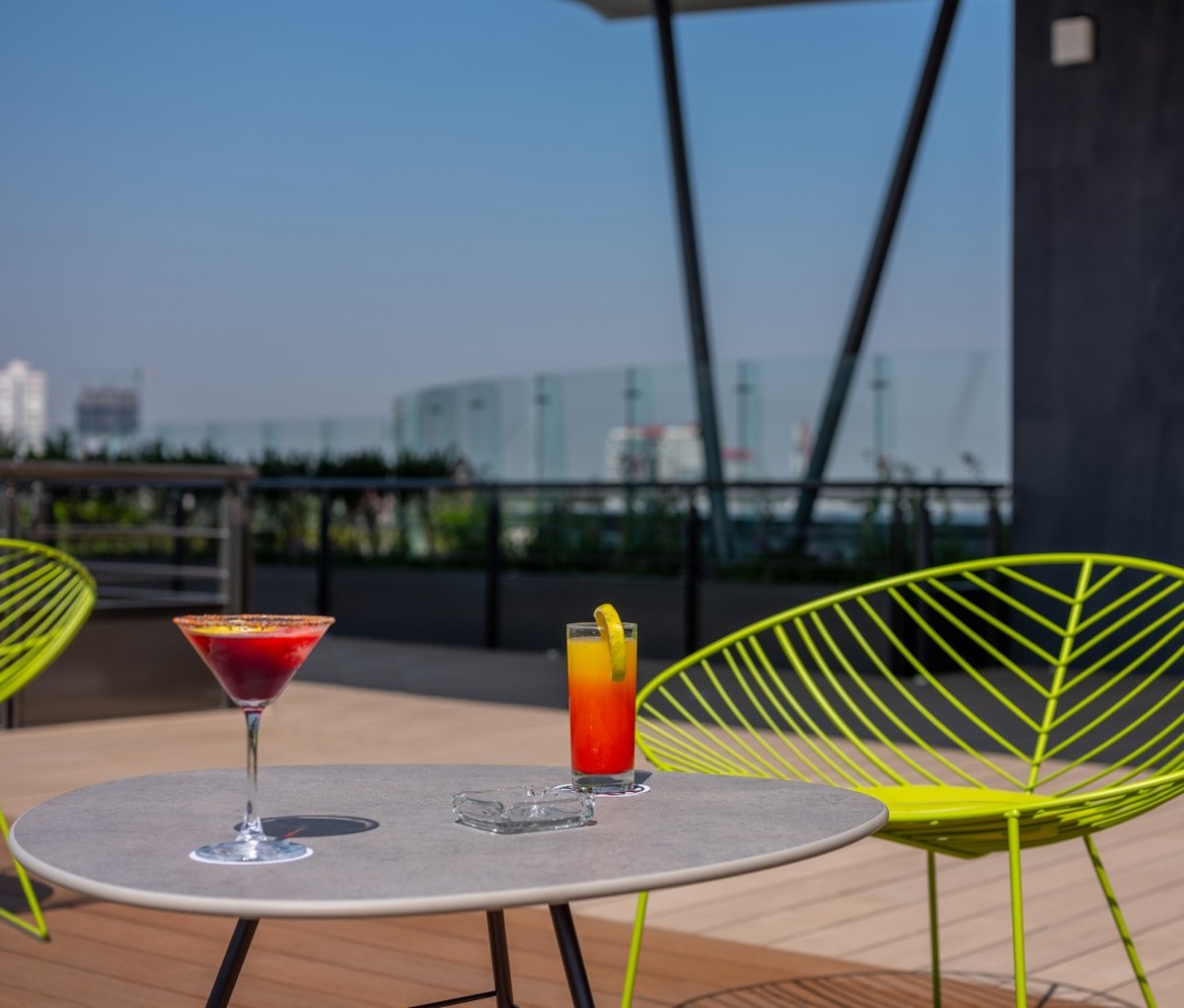 Outdoor patio with cocktails on table