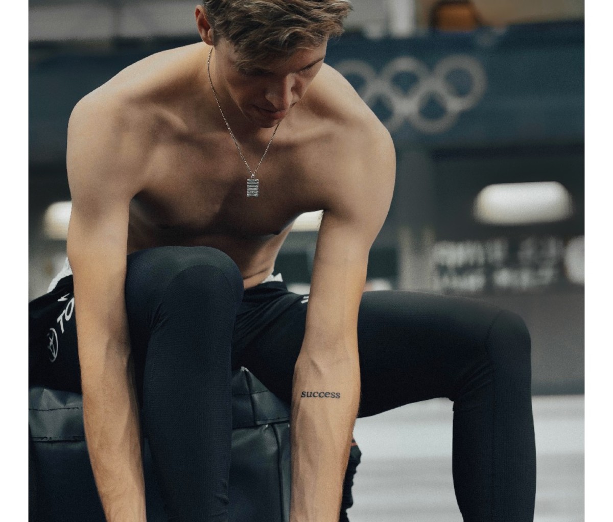 Team USA speed skater Conor McDermott-Mostowy shirtless with 