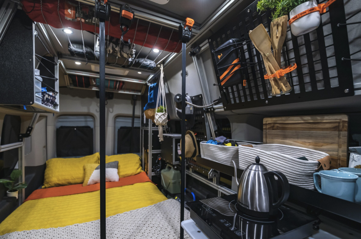 Interior of a decked out Vandoit campervan