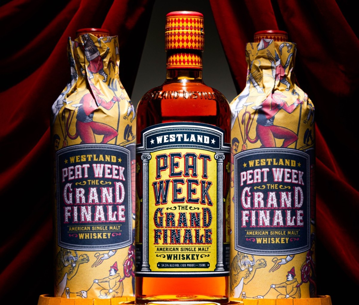 Bottles of whiskey that read Peat Week Grand Finale