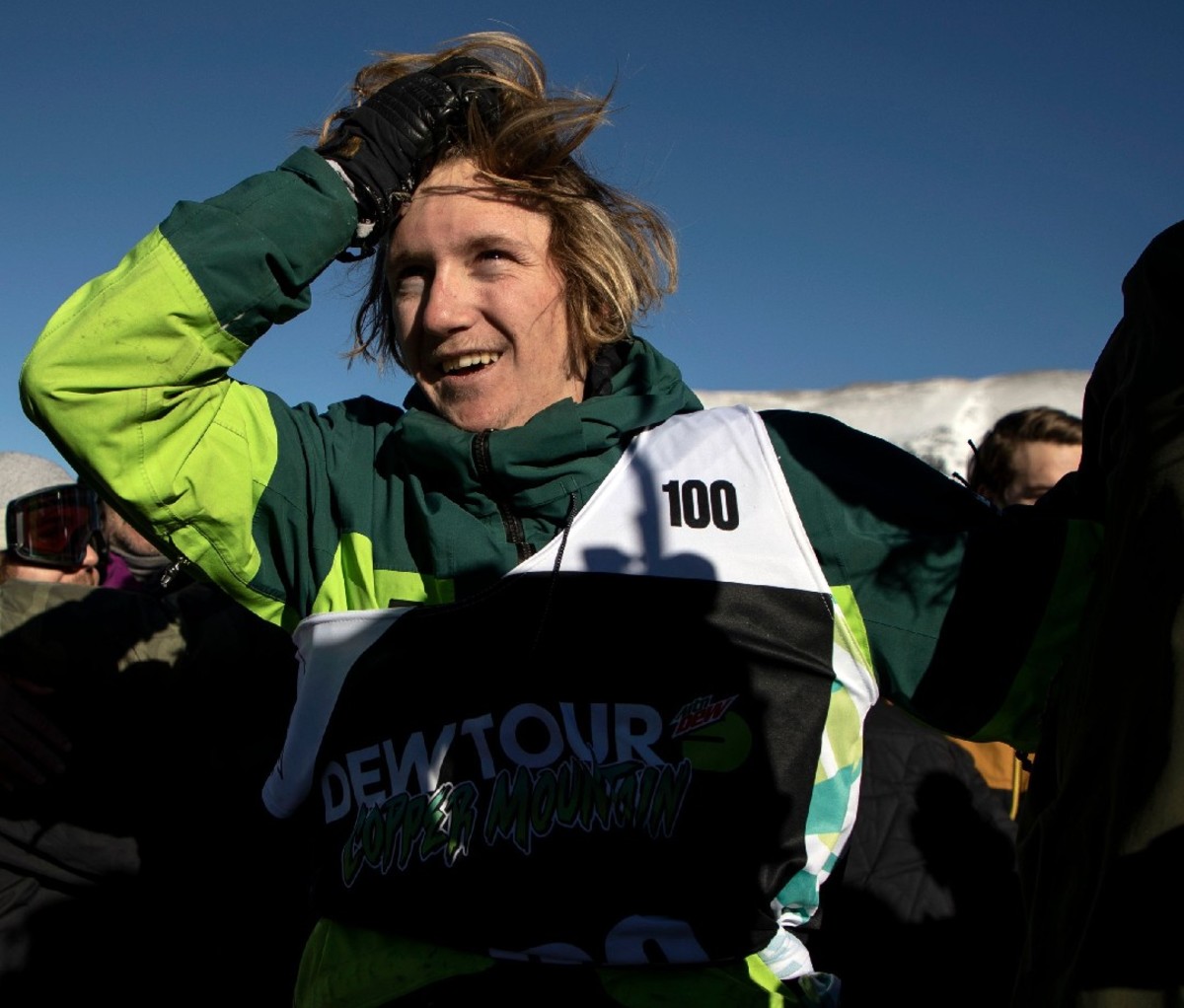 Red Gerard reacts to his results in the slopestyle Olympic qualifier at Copper Mountain