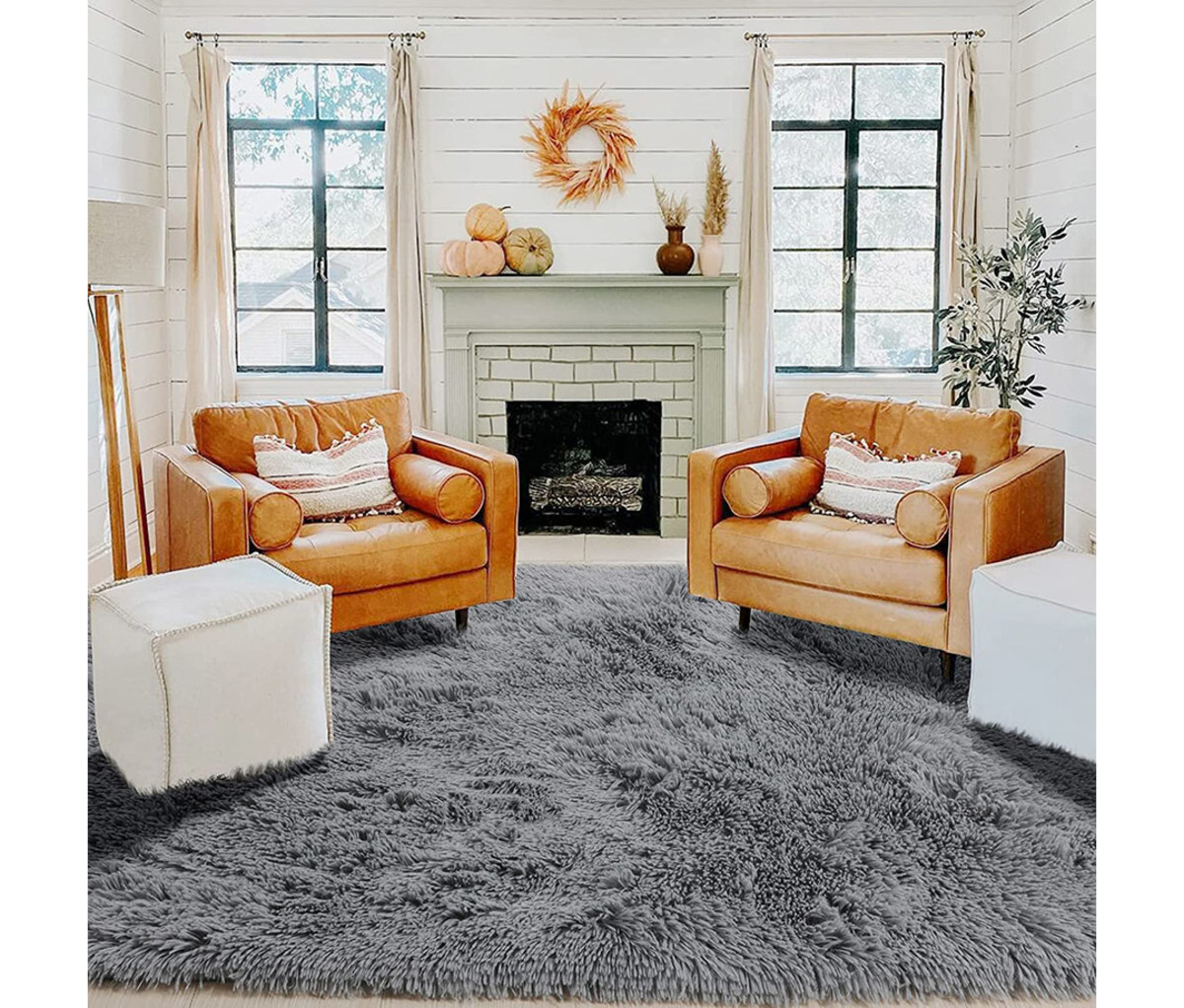 PAGISOFE Grey Fluffy Shag Area Rug