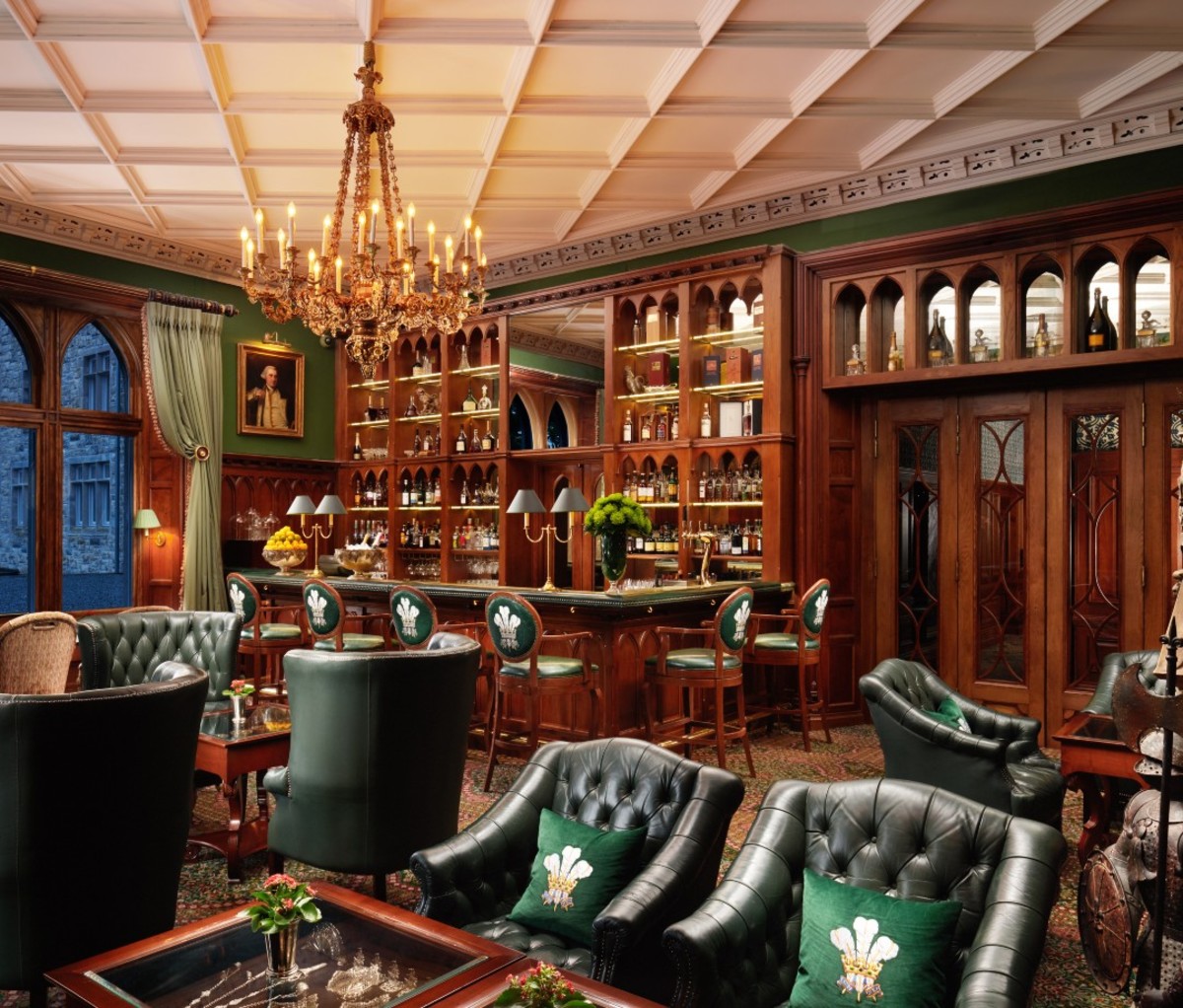 Billiards room with chandelier