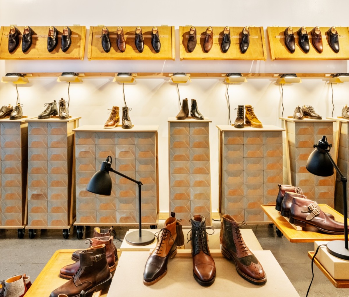 Shoes on display in the Le Majordome store