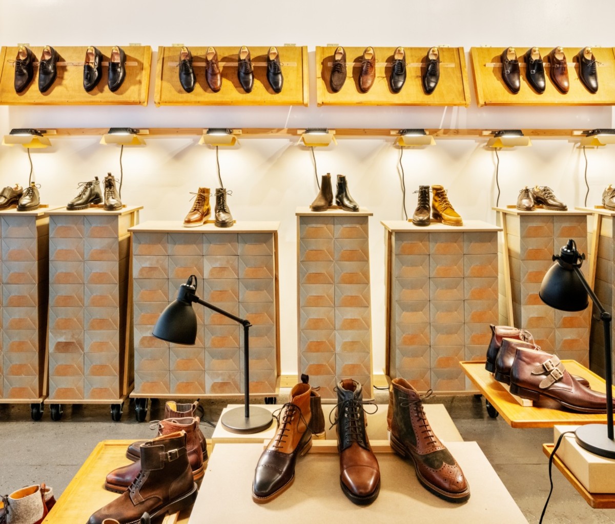 Shoes on display in the Le Majordome boutique