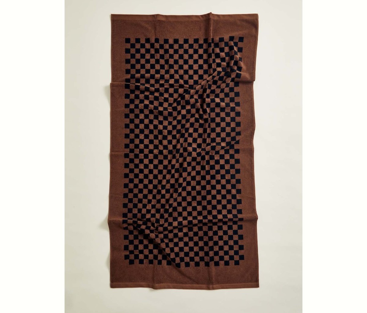 Brown and black checkered towel