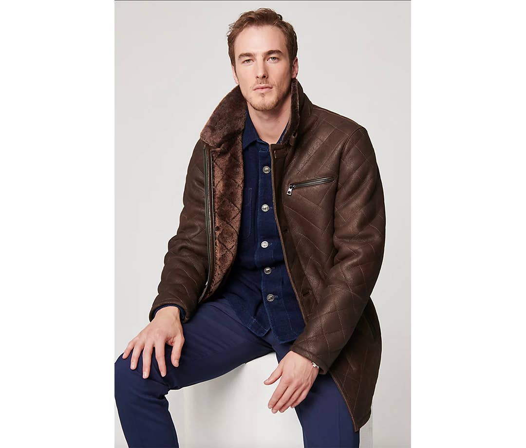 The Style of This Sheepskin Car Coat is 