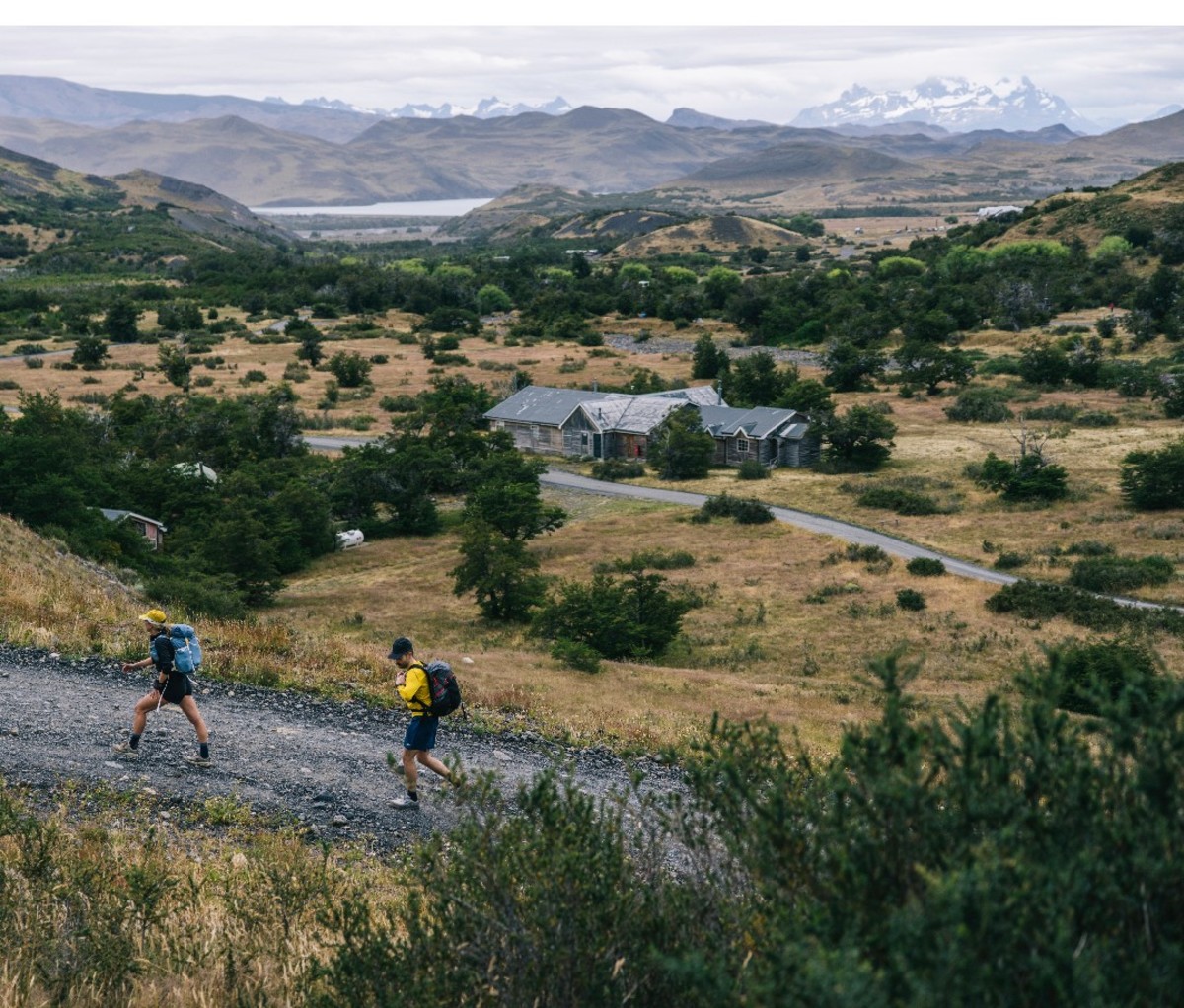 Two hikers set off from the trailhead in Patagonia's Torres del Paine National Park