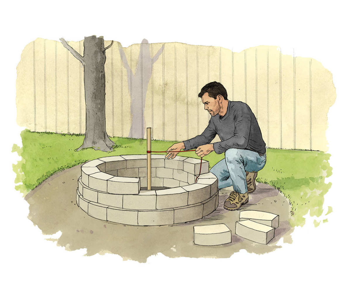 Illustration of man making stone fire pit