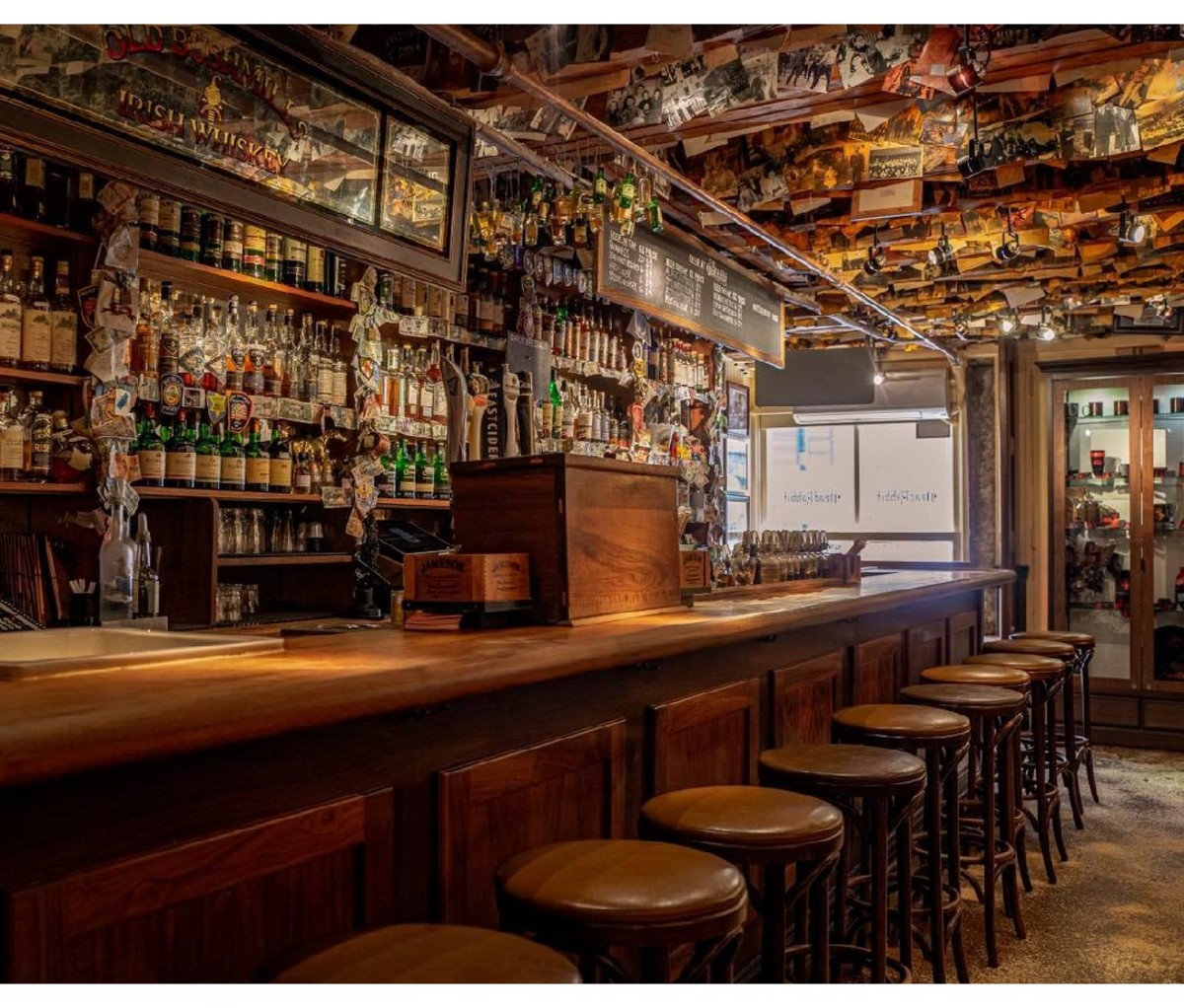 View of the bar (empty) at The Dead Rabbit in New York City