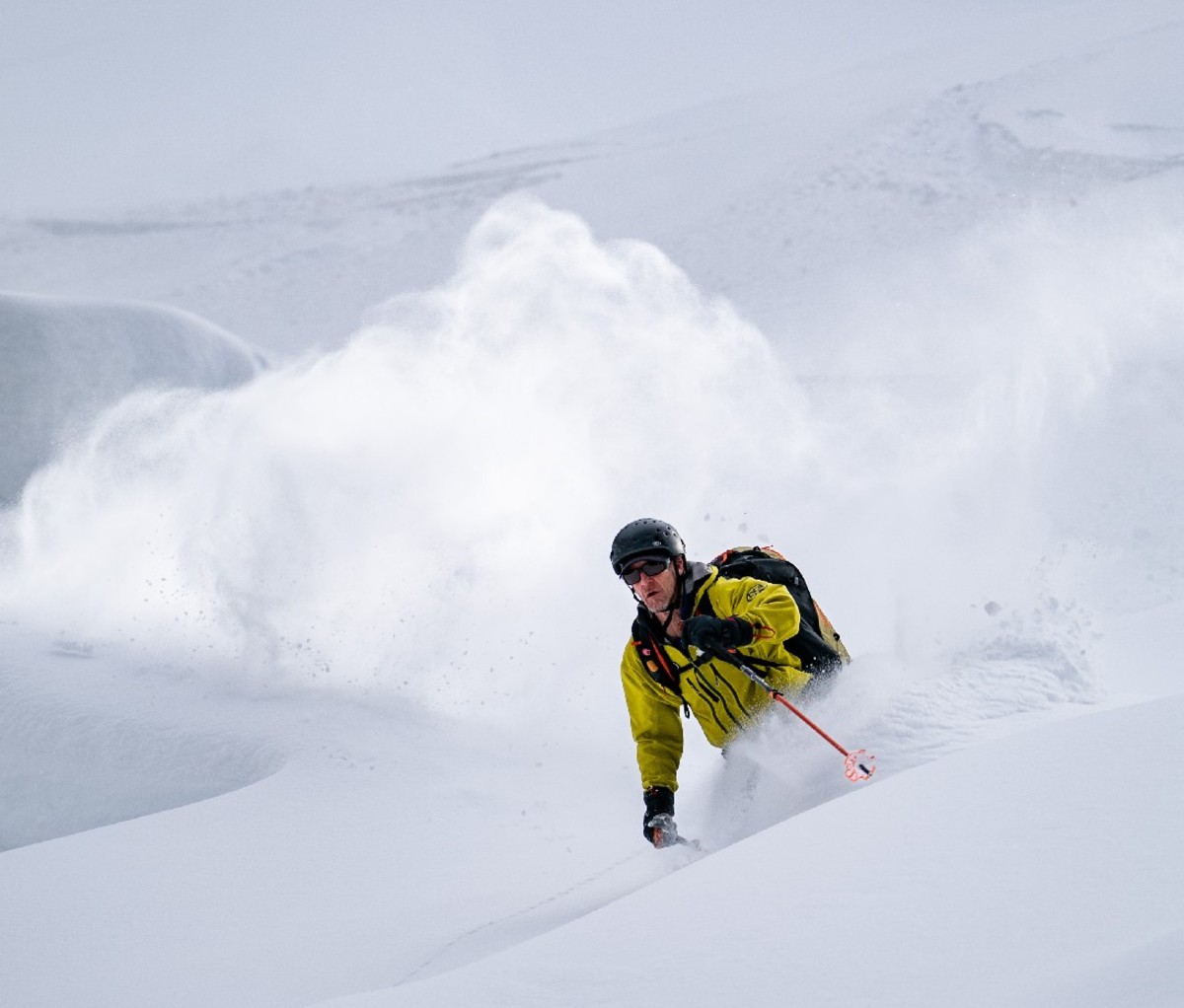 Skier on a powdery slope in the BC backcountry