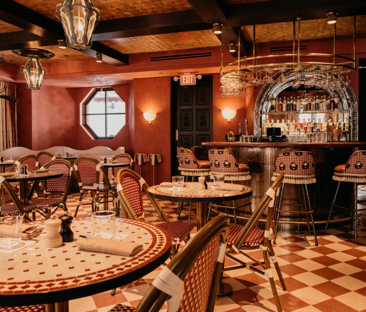 Bar with orange tiled floor