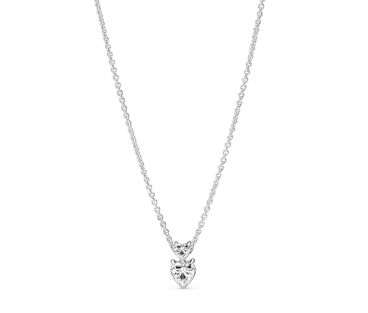 Double Heart Pendant Sparkling Collier Necklace