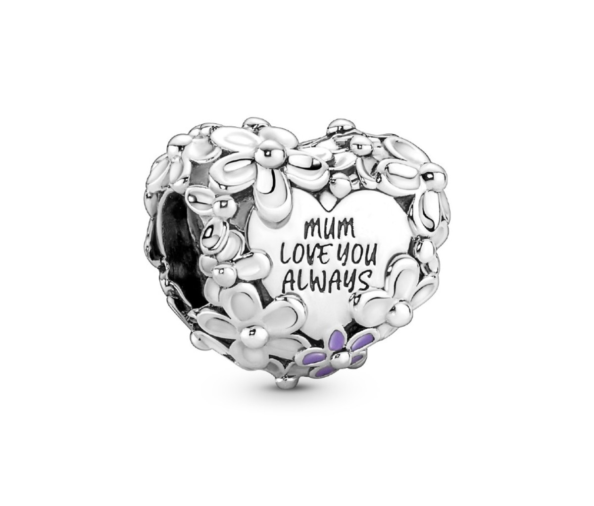 Mom Daisy Heart Charm