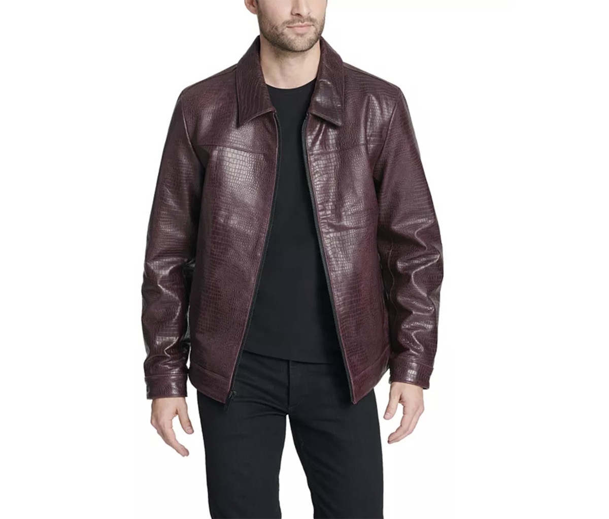 DKNY Crocodile Imprint Classic Leather Jacket
