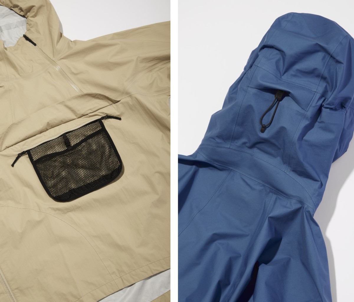 Close-up details of tan and blue jackets