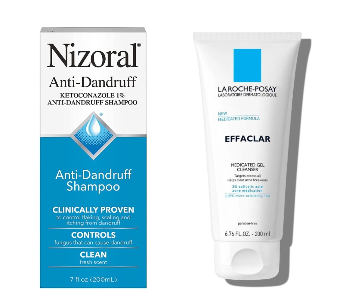 Nizoral Anti-Dandruff Shampoo with Ketoconazole and La Roche-Posay Effaclar Facial Cleanser with Salicylic Acid.