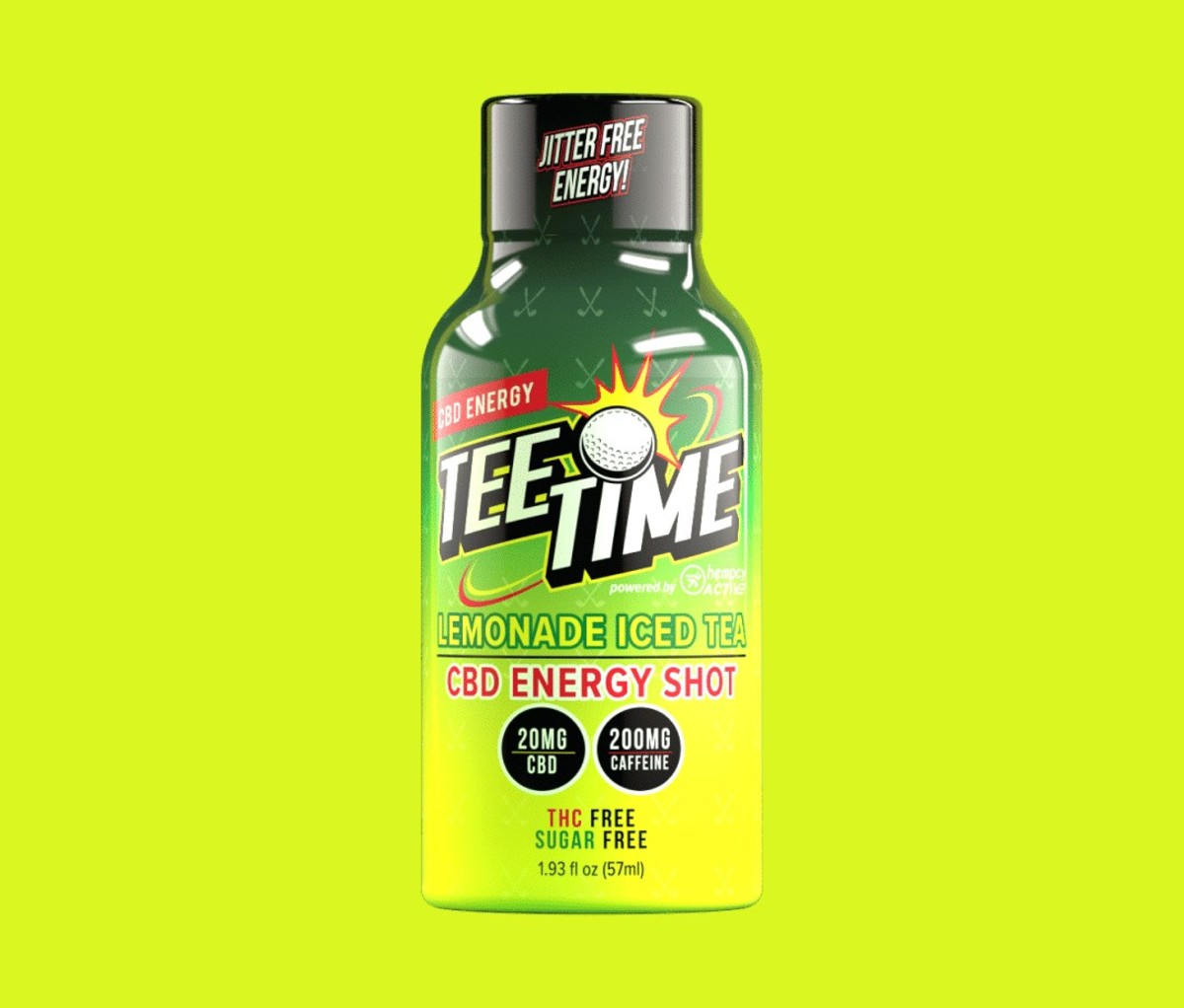 Tee Tim energy shot on lime green background
