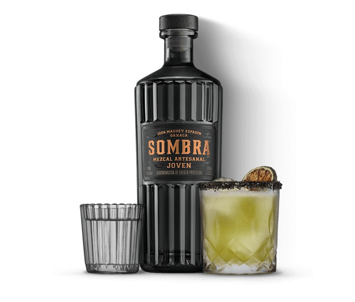 Sombra Mezcal bottle4 next to cocktail