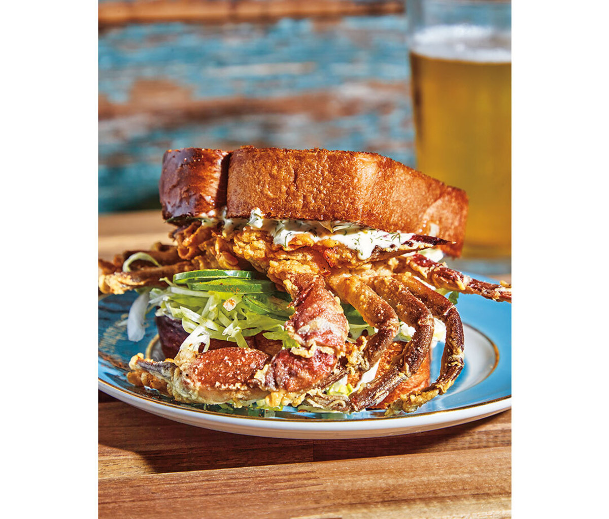 Soft-shell crab sandwich on thick white bread