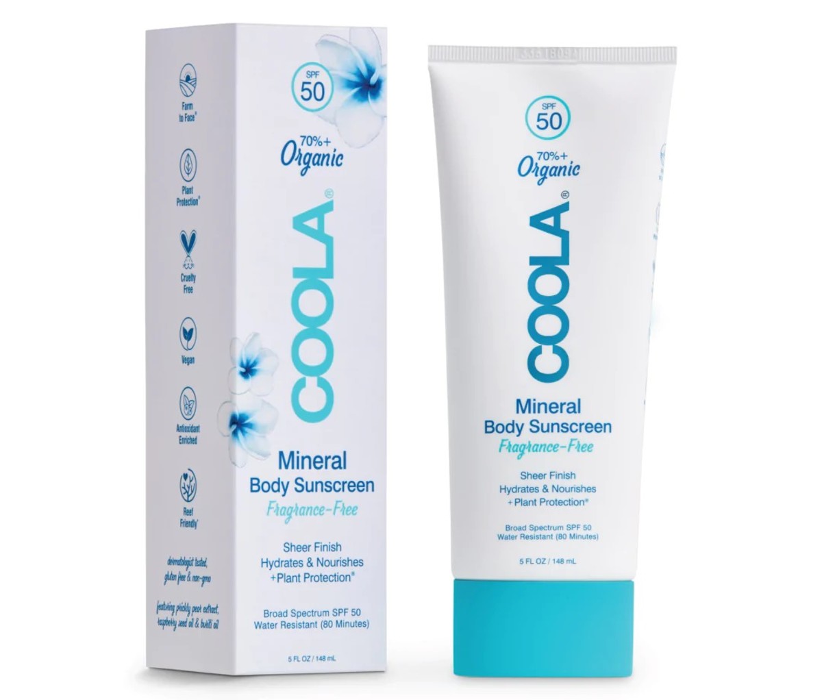 Box and tube of Coola Broad-Spectrum SPF 50 Mineral Body Sunblock