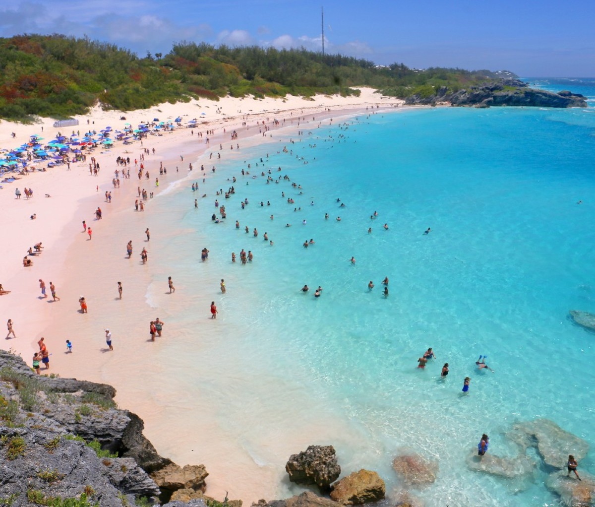 Long shot of Bermuda's Horseshoe Bay