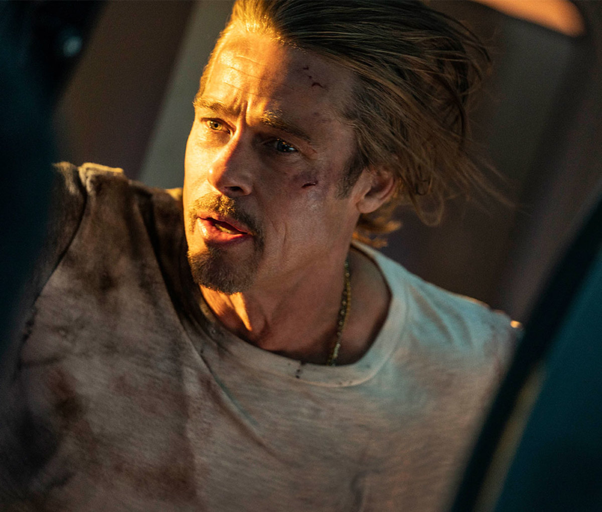 Actor Brad Pitt on speeding train
