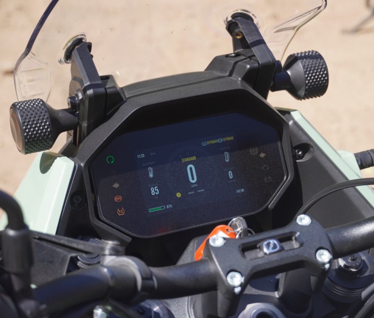 The dashboard on the new Zero DSR/X electric adventure motorcycle offers multiple traction settings.