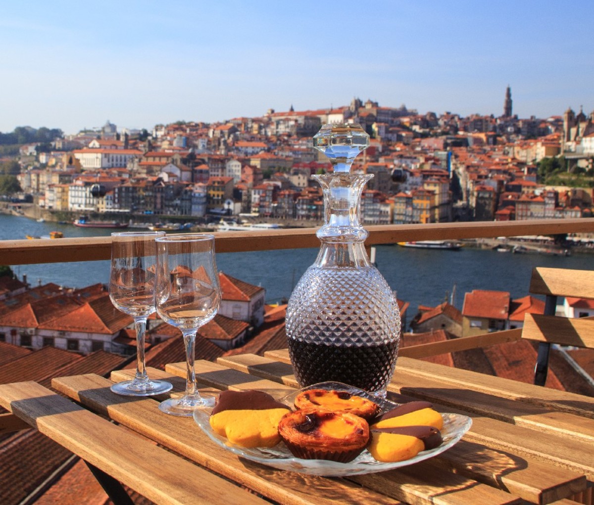 Table with view a wonderful view over the river in Porto, Portugal