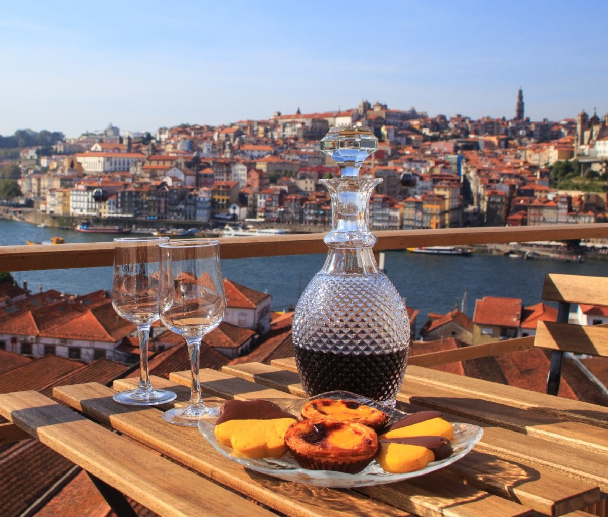 Table overlooking a wonderful view over the river in Porto, Portugal