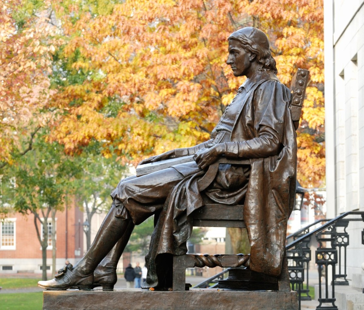 A statue of John Harvard in Cambridge, Massachusetts