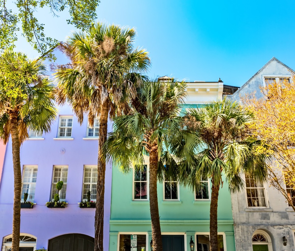 A row of colorful homes in Charleston, South Carolina