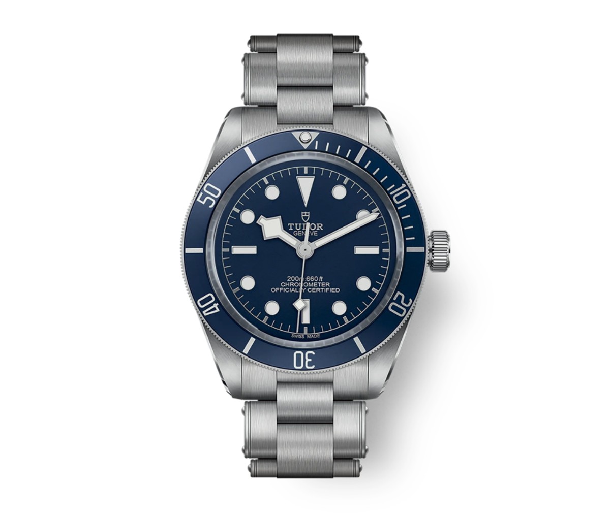 Tudor Black Bay Fifty-Eight Navy Blue on a white background.