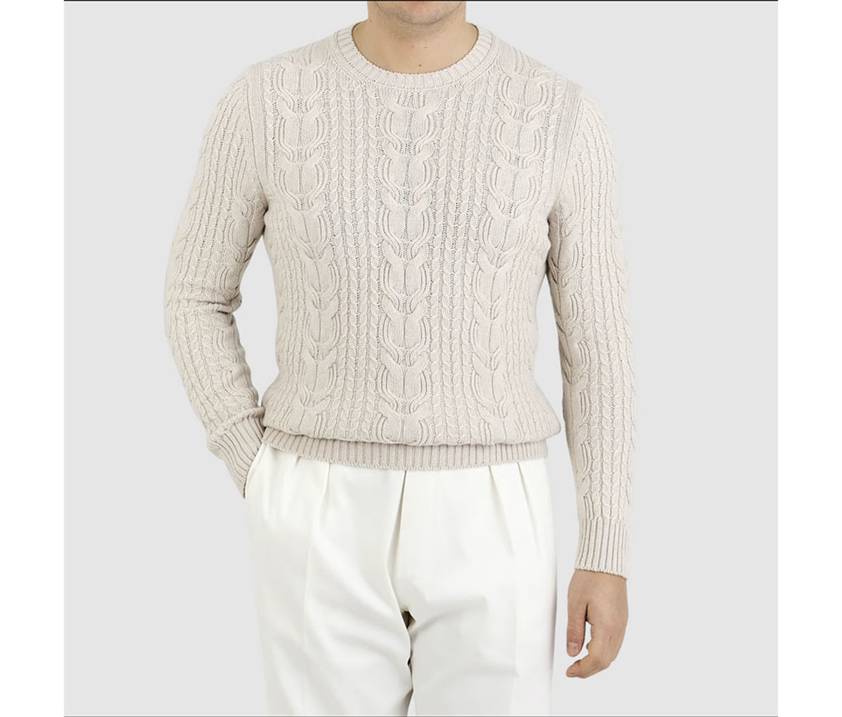 Gran Sasso Cream Cable Knitted Cashmere Crew Neck