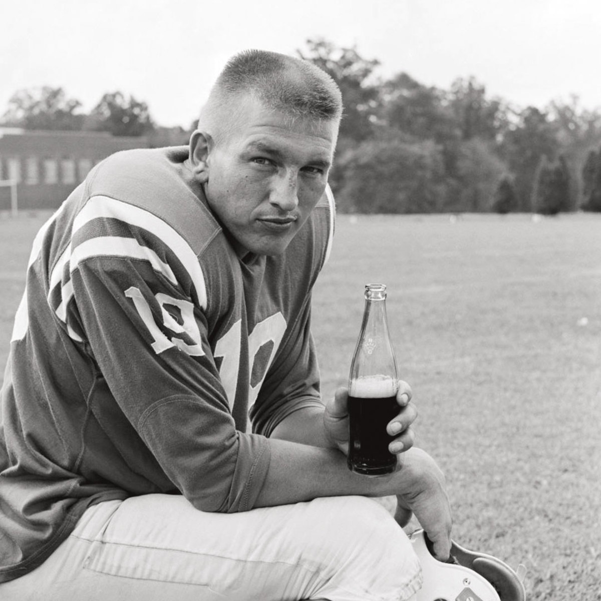 Black and white football portrait of player