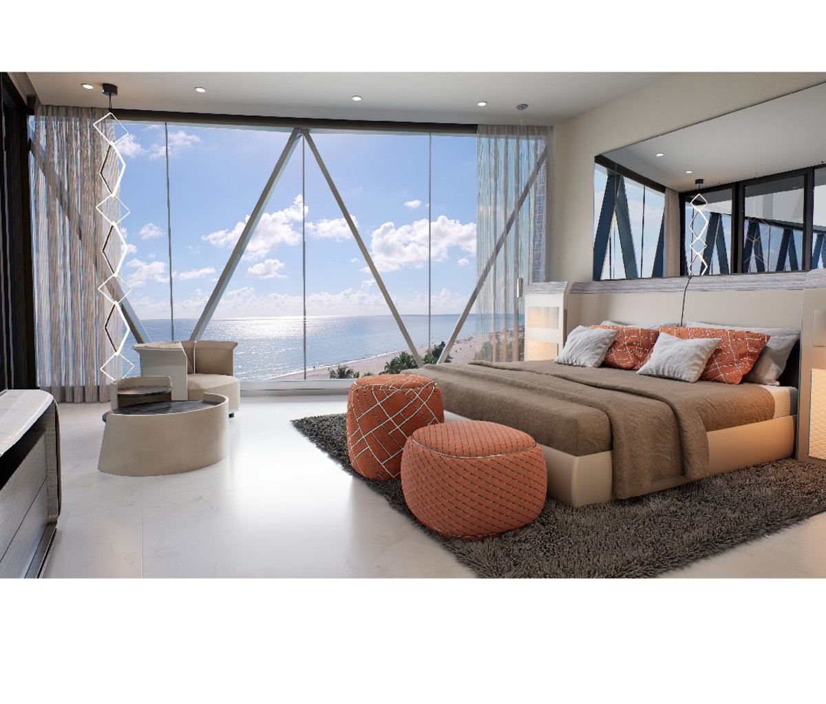 Bedroom at Bentley Residences Miami with ocean views.