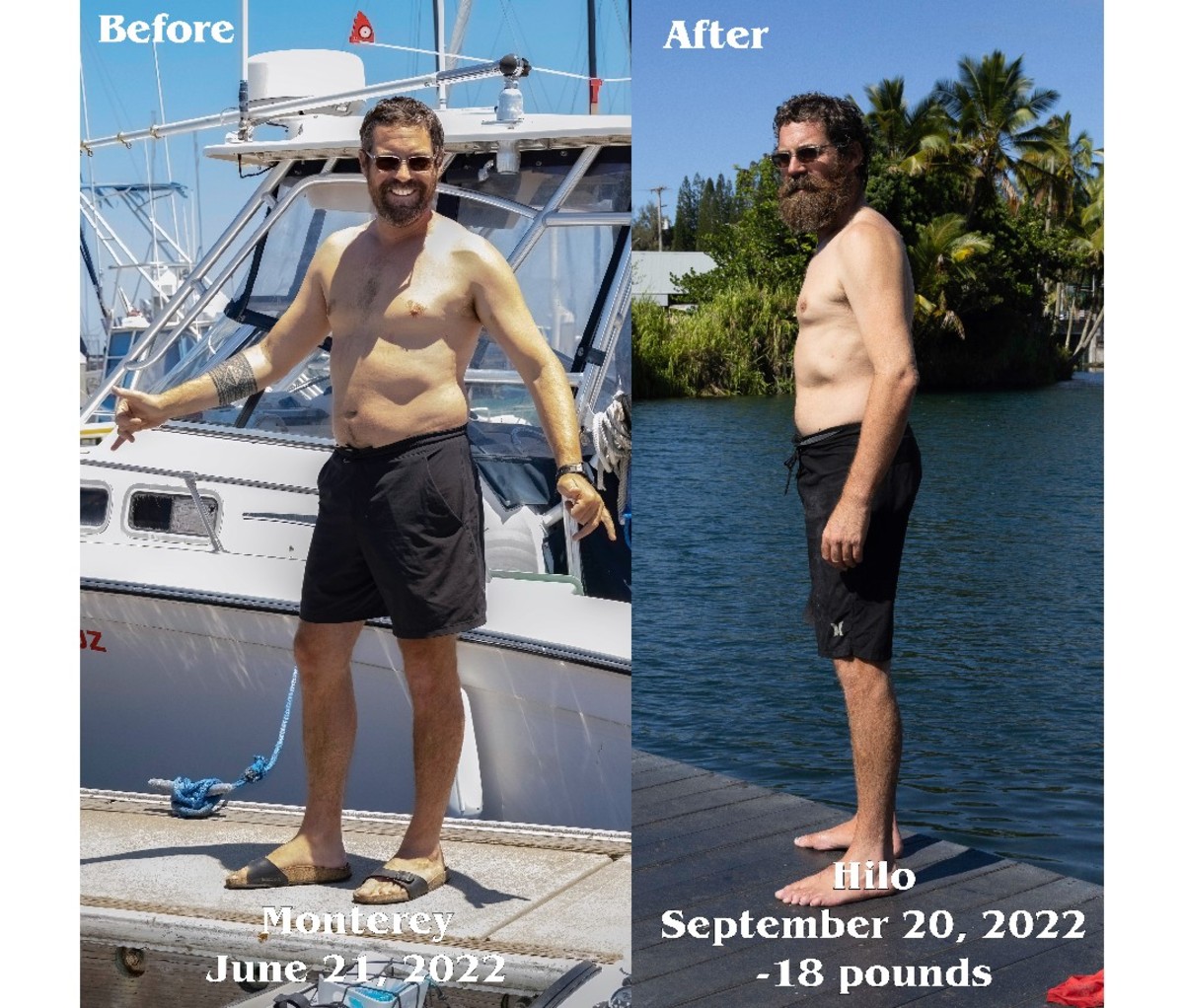 Cyril Derreumaux, shirtless before and after images during journey.