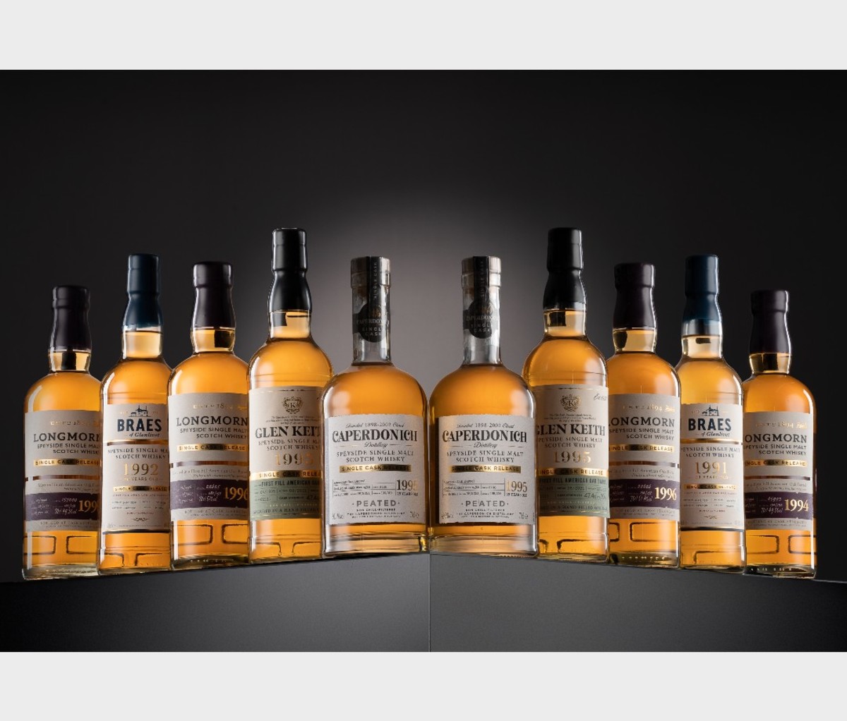 Lineup of whiskeys