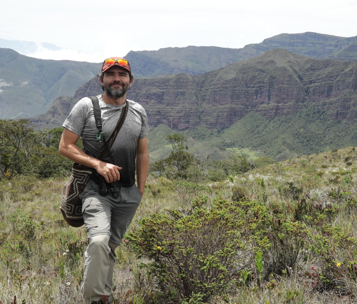 Birder Diego Calderón Franco in a mountainous region of Colombia.
