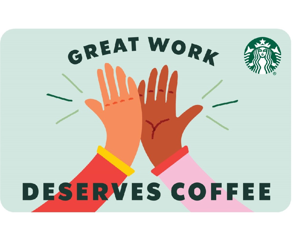 Starbucks promo graphic with "Great Work Deserves Coffee"